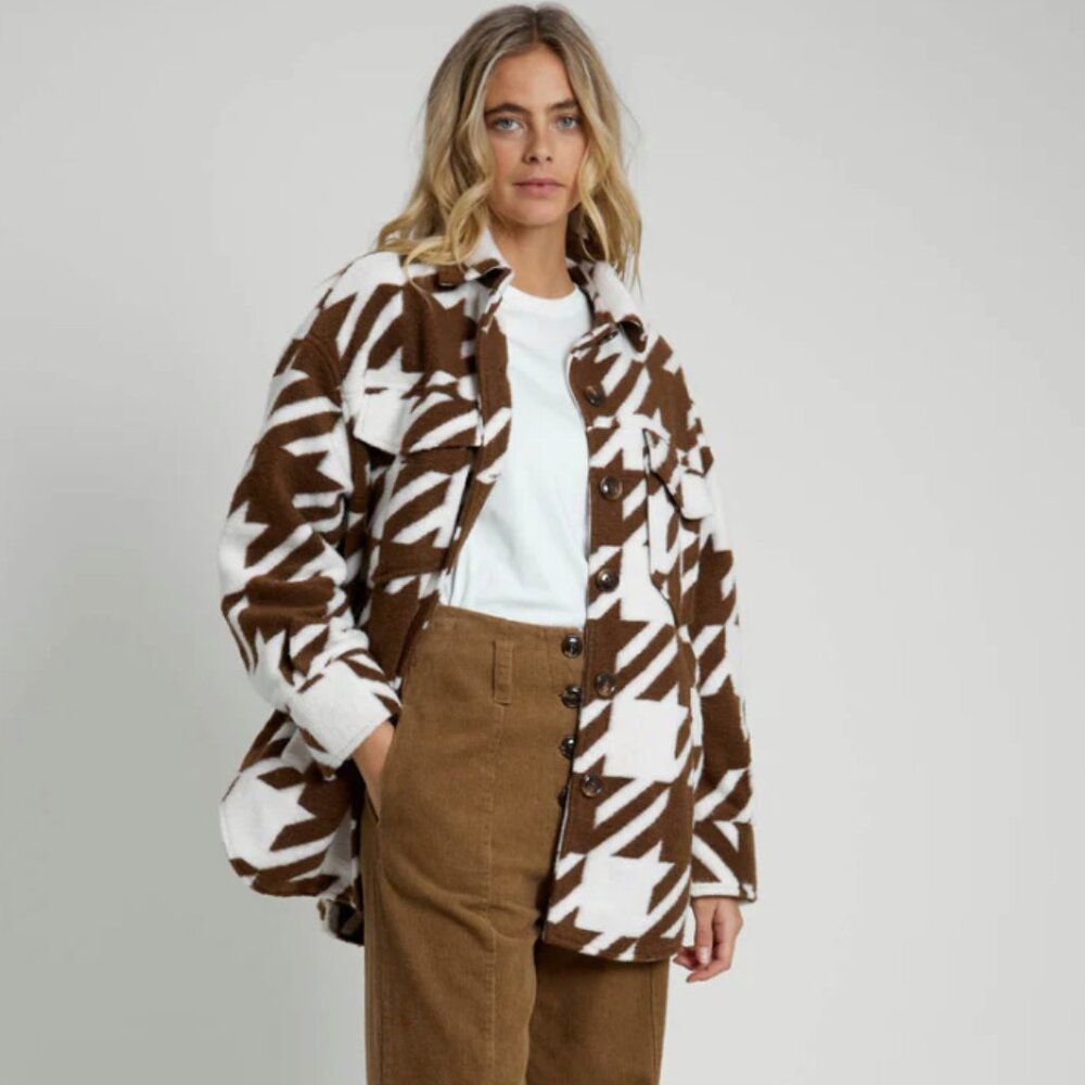 Native Youth Jerrod Houndstooth Shirt Jacket Women's Size L
